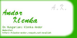 andor klenka business card